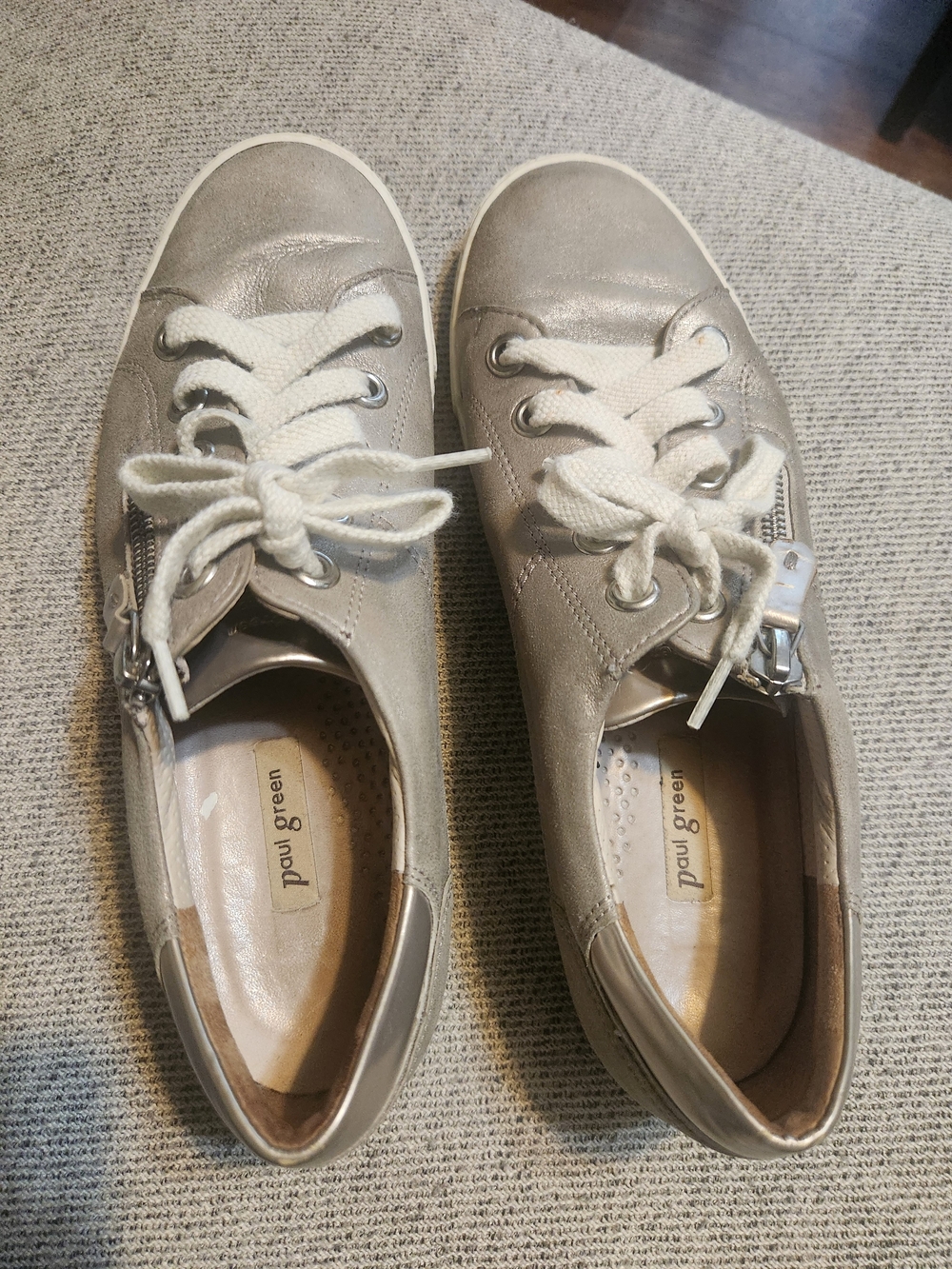 Paul Green Metallic Taupe Leather Lace-Up Sneakers - Picture 5 of 13